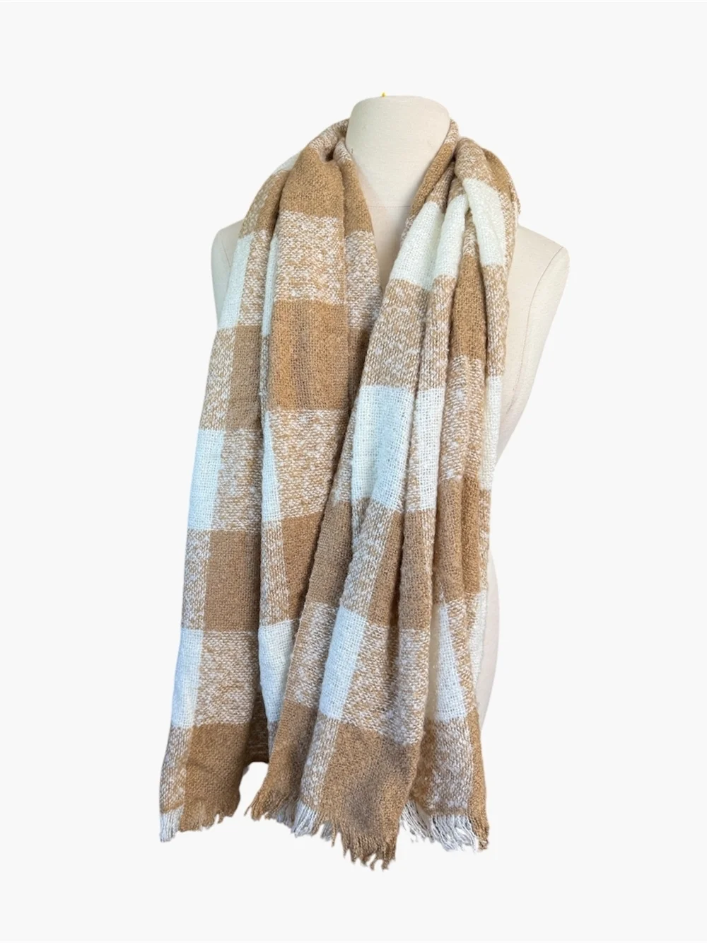 Cozy Plaid Throw in Camel and White - Home Accents